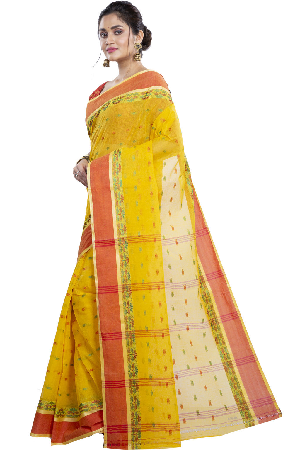 Yellow Pure Cotton JoraPata Tant Saree (784)